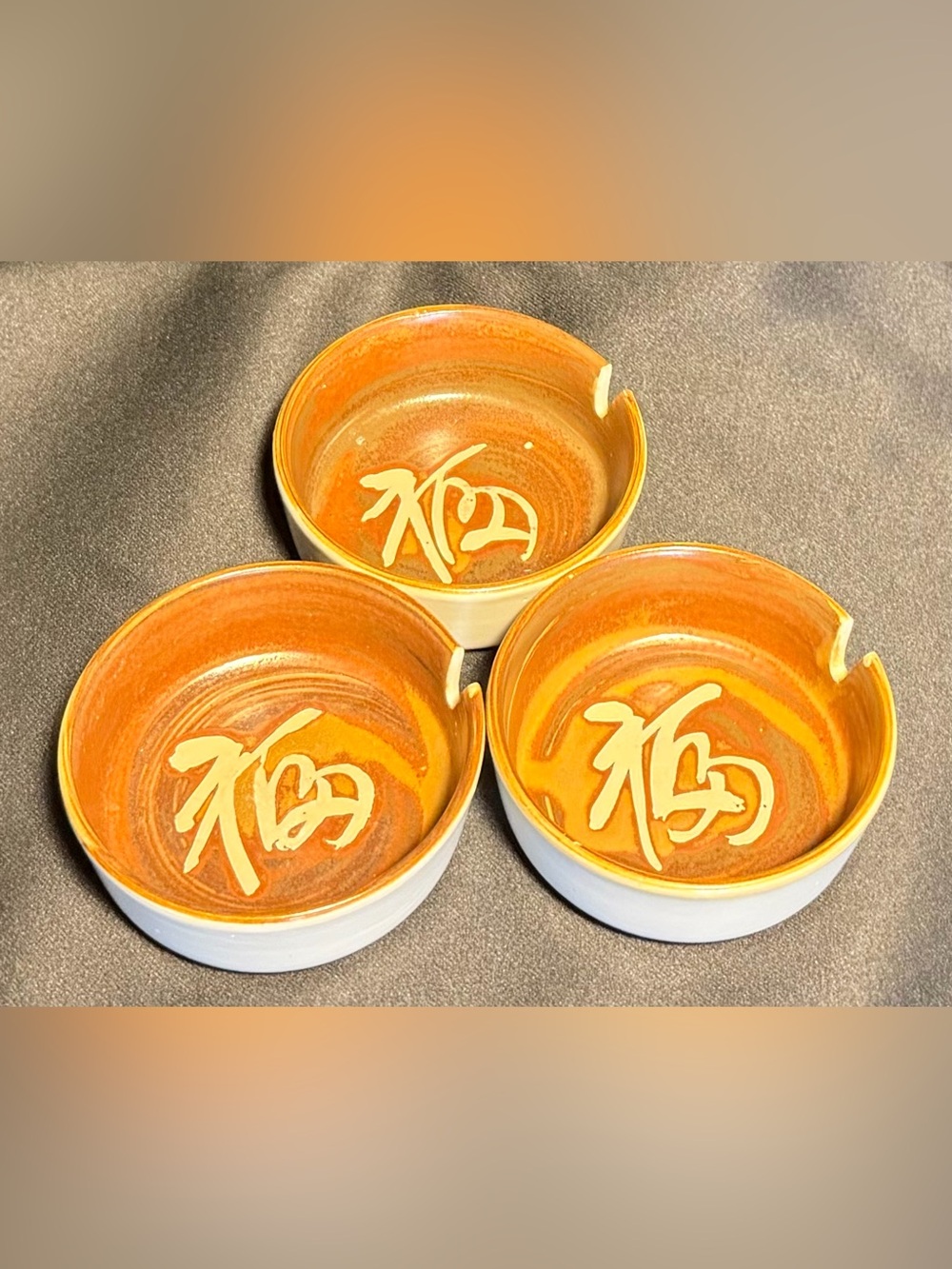 Set of 3 Vintage Japanese Style Pottery Ashtrays MCM Studio Ceramic Bowls